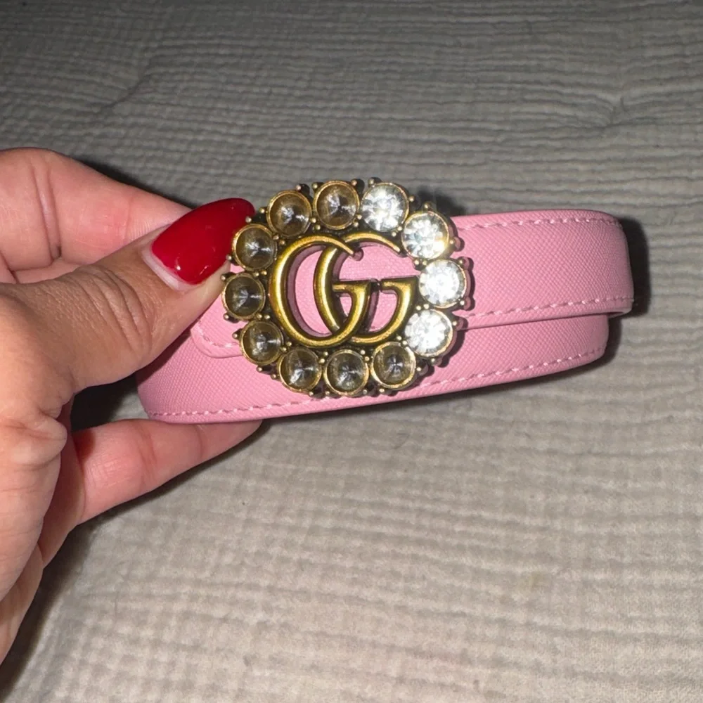 Gucci Pink Belt with Gold and Crystal Buckle